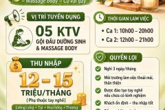 HYE SPA tuyển nv gội dưỡng sinh, massage body cổ vai gáy làm ở GV