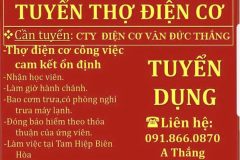 Tuyển thợ điện cơ sửa chữa motor, bơm nước, khoan mài làm ở ĐN