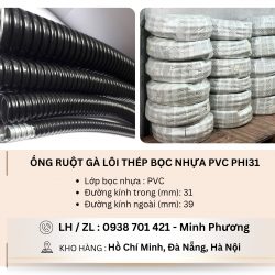 Ống ruột gà lõi thép bọc nhựa PVC phi31 Đà Nẵng, Bình Định, Quảng Trị
