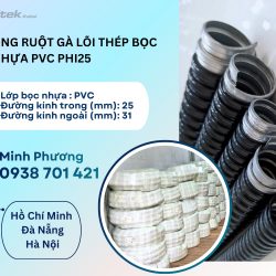 Ống ruột gà lõi thép bọc nhựa PVC phi 25 Đà Nẵng, Quảng Ngãi, Huế
