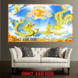 Tranh gạch men rồng phượng vàng