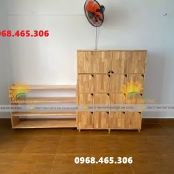 Tủ cặp balo mầm non có cửa, tủ cặp mầm non bằng gỗ