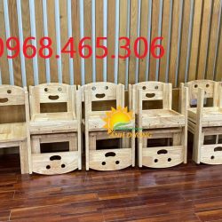 Bàn gập chân gỗ mầm non, ghế gỗ mầm non nhà trẻ