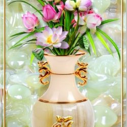 Bộ tranh gạch bình hoa sen ngọc bích