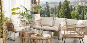 Bàn ghế sofa mây nhựa phòng khách