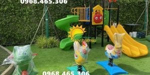 Cầu trượt xích đu khu vui chơi trẻ em, thú nhún lò xo trẻ em