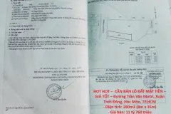 HOT HOT –  CẦN BÁN LÔ ĐẤT MẶT TIỀN – GIÁ TỐT – Đường Trần Văn Mười, Xuân Thới