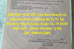 Cần bán lô đất 55m2 tại Quận 12, TP HCM