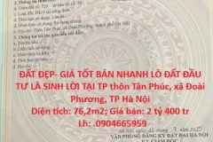 Bán lô đất đầu tư tại xã Đoài Phương, TP Hà Nội