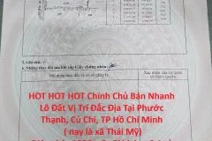 HOT HOT HOT Chính Chủ Bán Nhanh Lô Đất Vị Trí Đắc Địa Tại Phước Thạnh, Củ Chi,