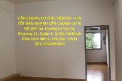 CĂN CHUNG CƯ FULL TIỆN ÍCH - GIÁ TỐT BÁN NHANH CĂN CHUNG CƯ VỊ TRÍ ĐẸP tại quận