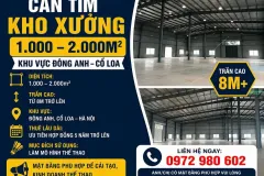 Cần tìm kho xưởng 1.000 – 2.000m² tại Đông Anh