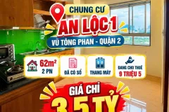 Bán  CC An Lộc 1 ,Quận 2, 62m2- 2PN mcó Sổ sẵn dòng tiền 9.5tr, 3.5tỷ