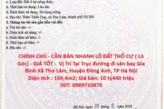 Cần bán lô đất thổ cư 104,4m2 tại Đông Anh, Hà Nội