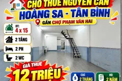 Cho thuê nhà mặt tiền thụt Hoàng Sa Tân Bình, 4x15m, 12tr