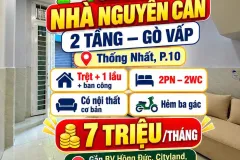 Cho thuê nhà Gò Vấp gần BV Hồng Đức  chỉ 7 trieu , 2pn 2wc