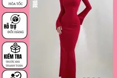 Váy dự tiệc ôm body phối nơ sau chất len tăm