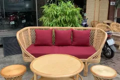 Bàn ghế sofa mây caro nhỏ gọn