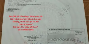 Bán đất 60m² tại Vĩnh Ngọc, Đông Anh, Hà Nội
