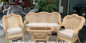 Bàn ghế sofa mây tự nhiên kết hợp lưới mắt cáo
