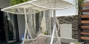 Xích đu đôi mây nhựa treo ngoài trời