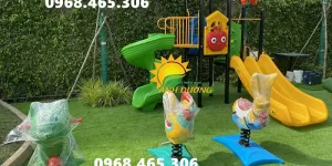 Cầu trượt xích đu khu vui chơi trẻ em, thú nhún lò xo trẻ em