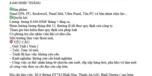 Tuyển 10 NV sản xuất và NV kho làm ở Bình Dương